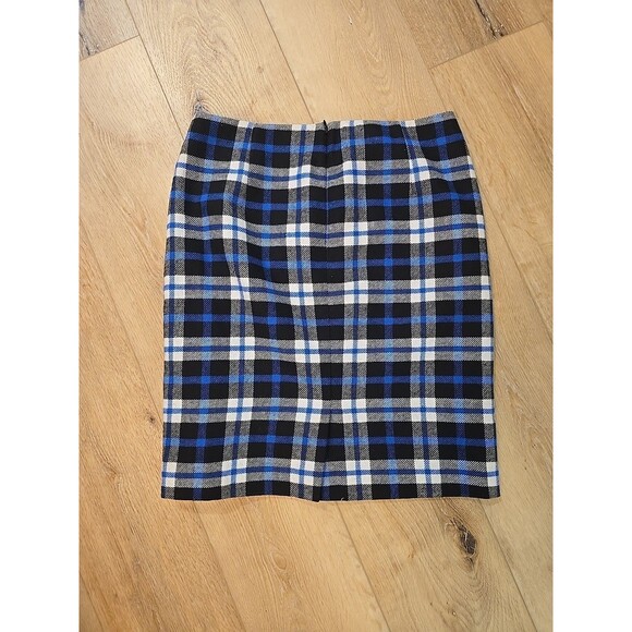 Classic Wool Blend Plaid Mini Skirt Womens 6P Blue Black Academia Tartan Preppy - Picture 4 of 8